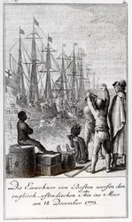 Los habitantes de Boston arrojan té inglés de las Indias Orientales al mar, 18 de diciembre de 1773